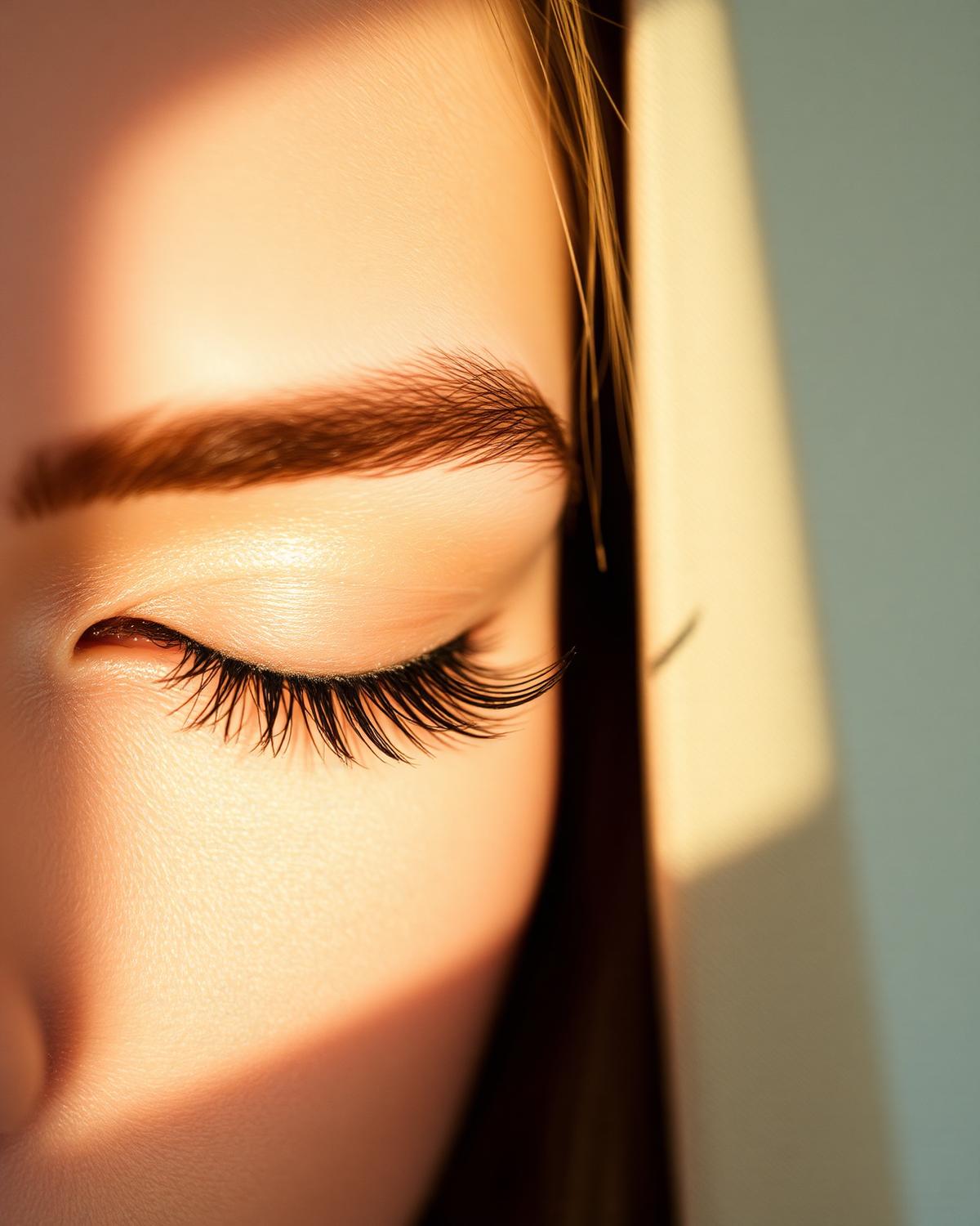 Detalhe editorial da região dos olhos e cílios